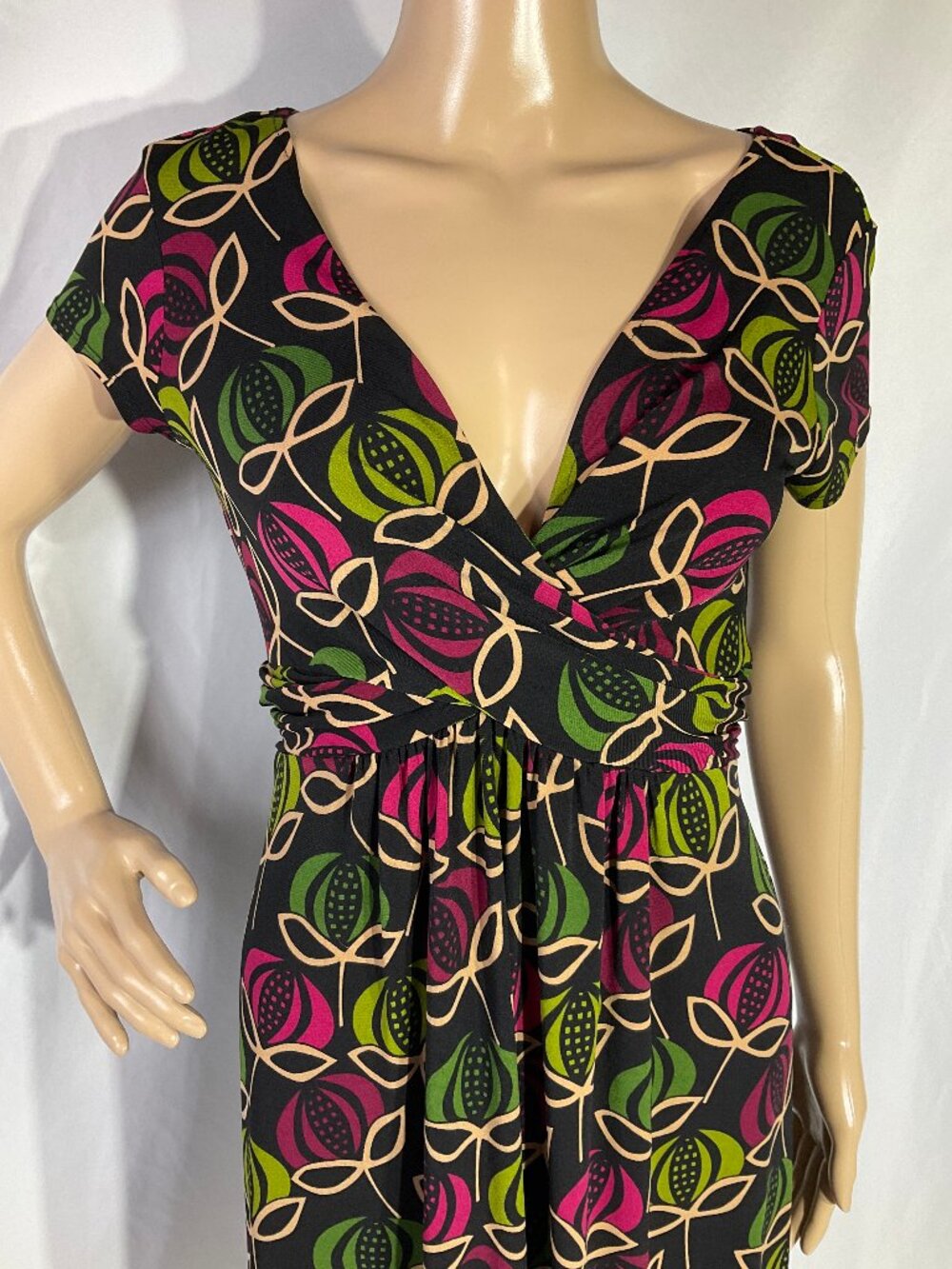 London Style Sz 6 Vneck Cap Sleeve Fit and Flare Womens Dress Pomegranate Pink - Picture 4 of 11